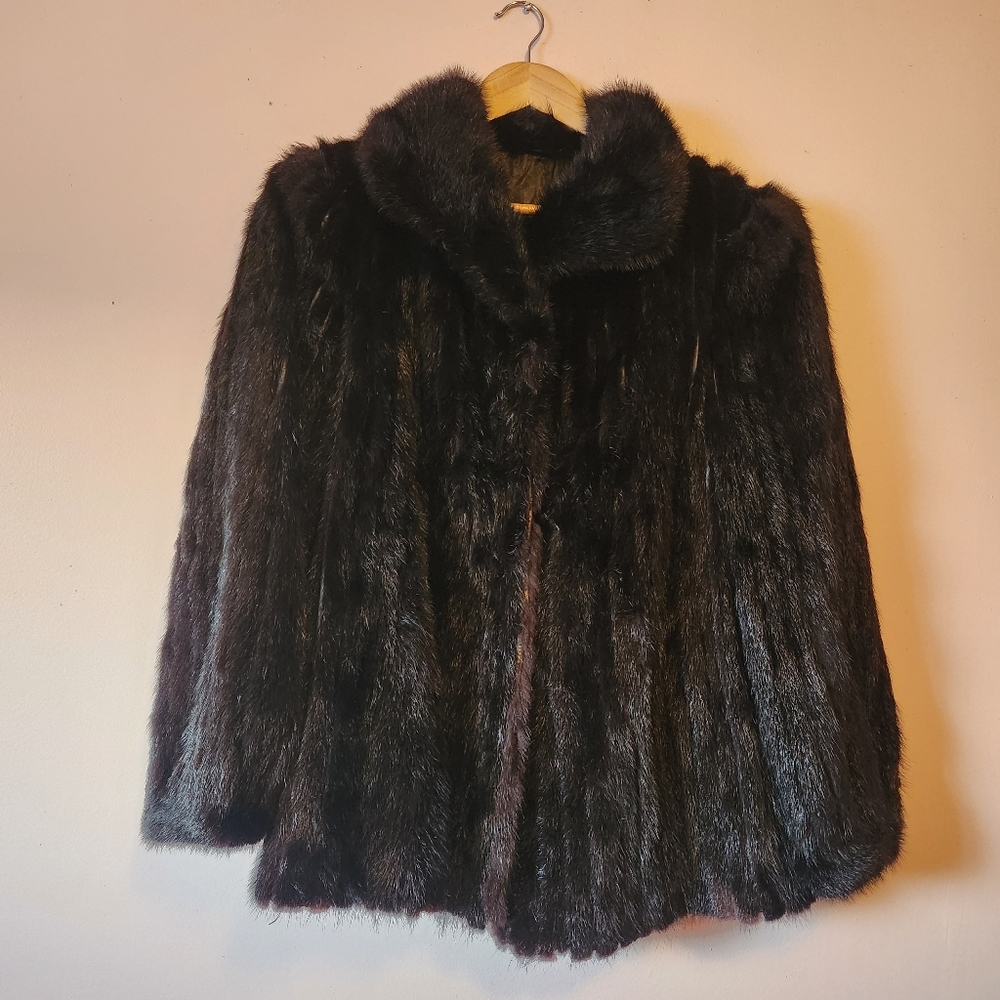 Vintage Keska Genuine Dark Ranch Mink Fur Coat Jacket S/M Germany Mob Wife Glam